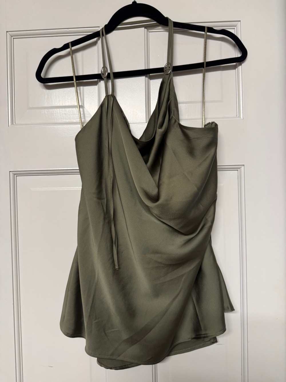 NWT Anthropologie Olive Green Satin Cowl-Neck Camisole